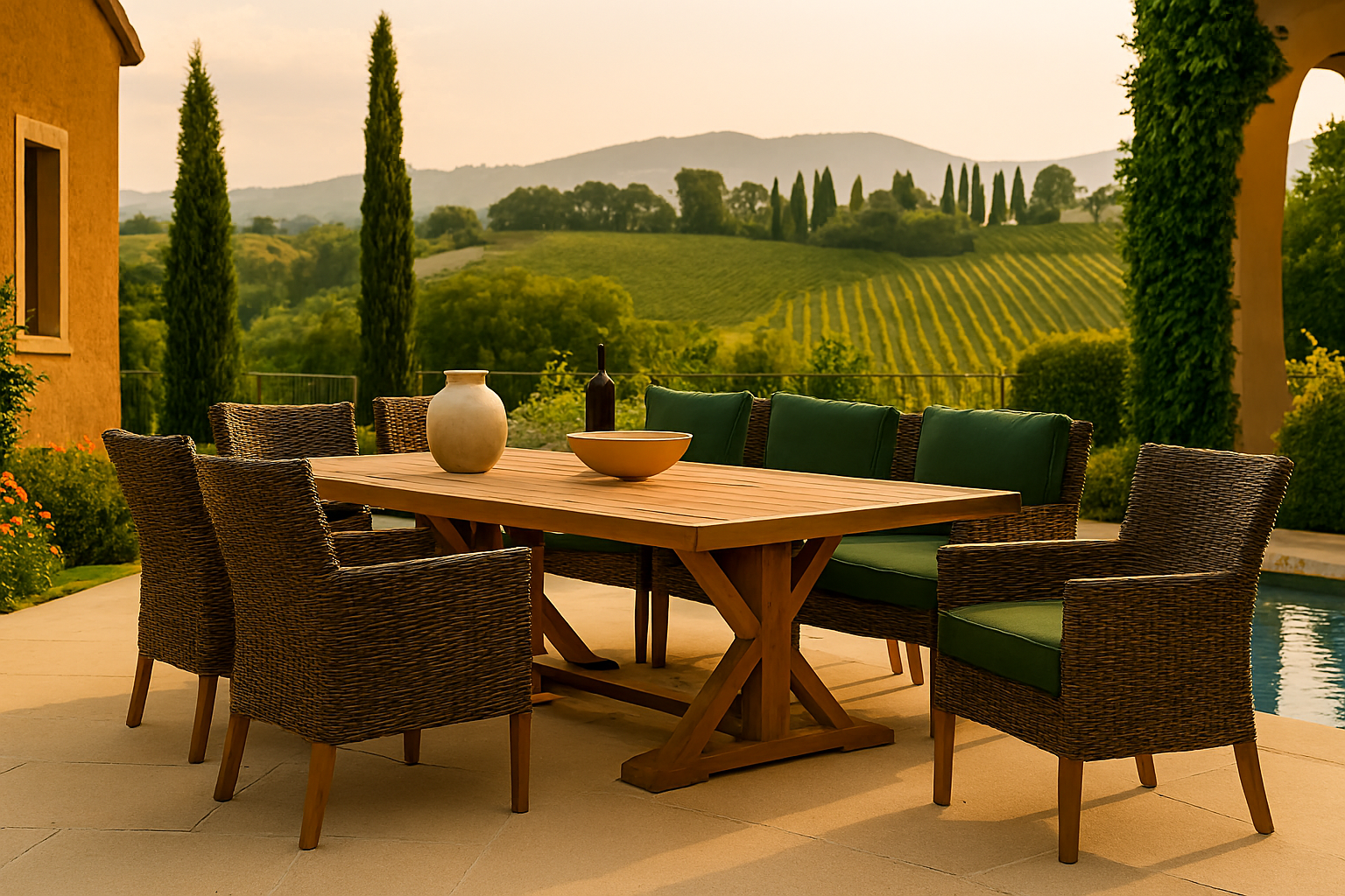Modern Patio Solutions Transom Wood Outdoor Dining Table & Dining Chairs Set
