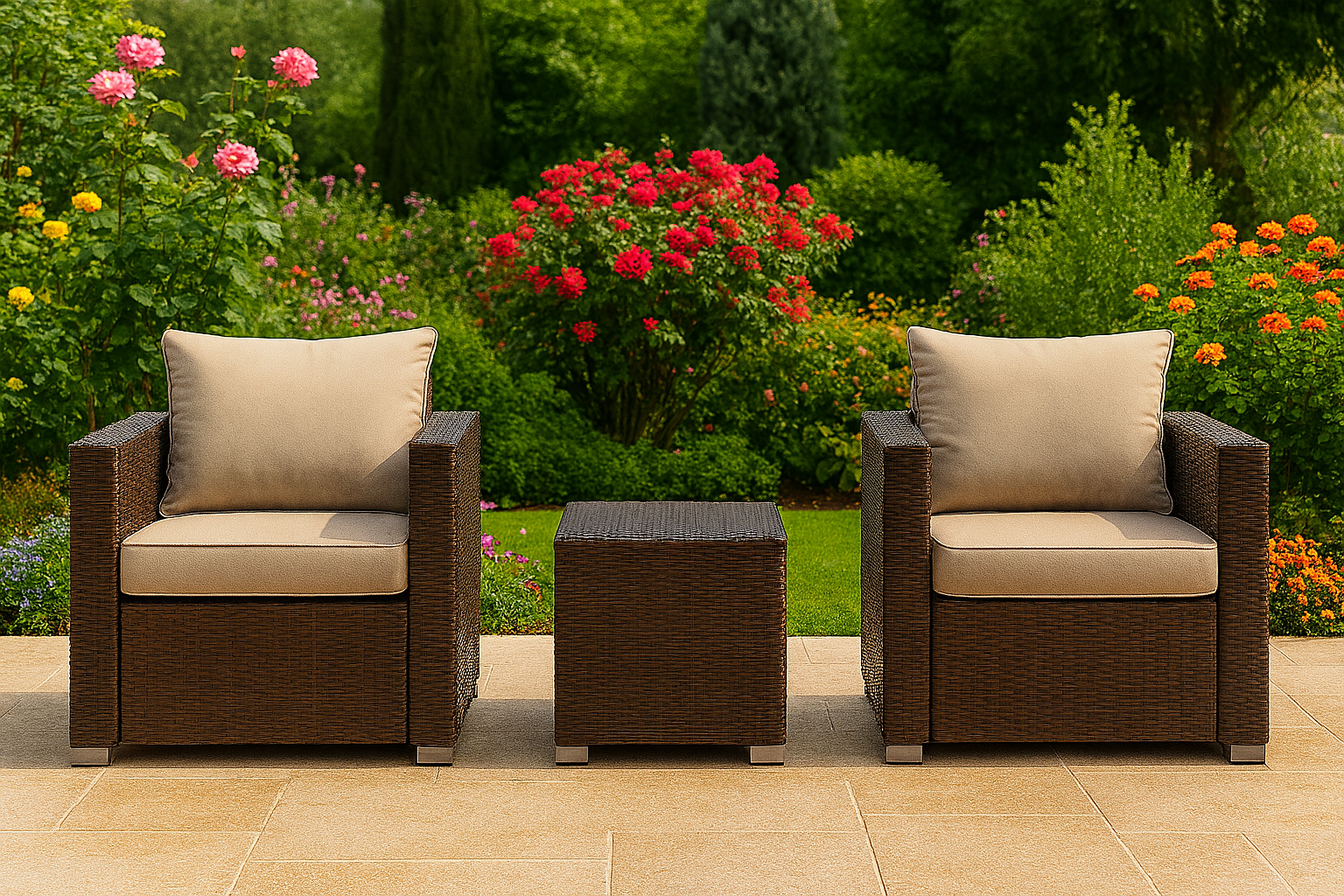 Modern Patio Solutions Parto Outdoor Grand Sofa (86"), Swivel Chair & Table Set