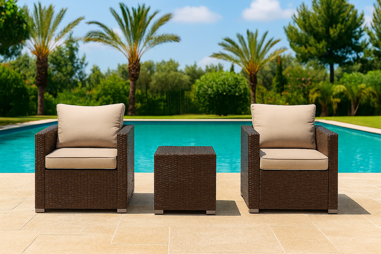 Modern Patio Solutions Parto Outdoor Grand Sofa (86"), Swivel Chair & Table Set