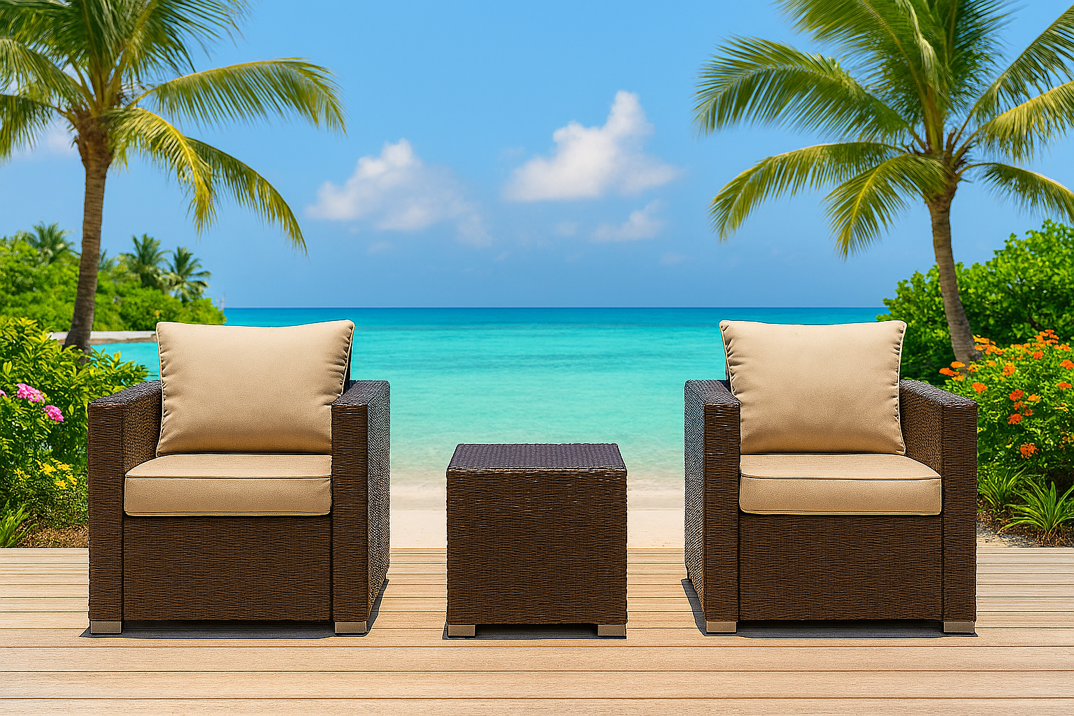 Modern Patio Solutions Parto Outdoor Grand Sofa (86"), Swivel Chair & Table Set
